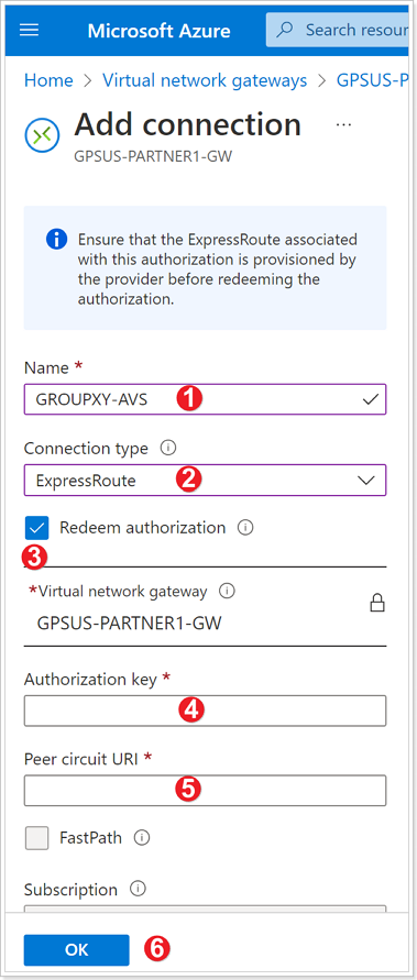 VNet Gateway connection setup